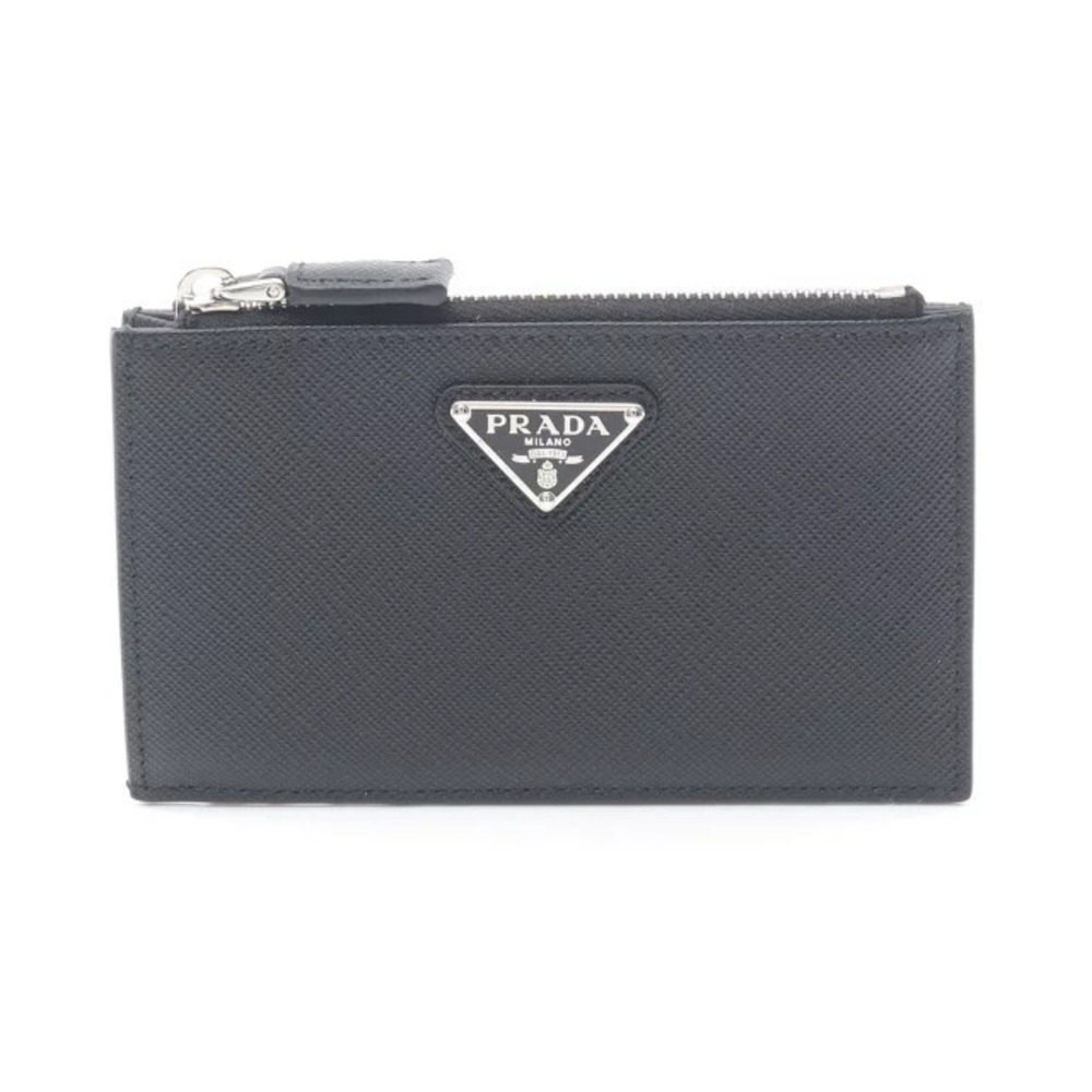 Prada SAFFIANO TRIANG Card Case Wallet Accessory Leather Black